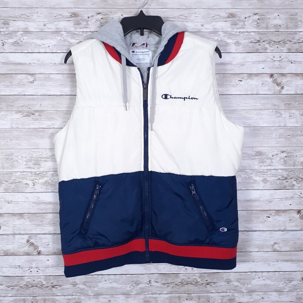 Champion Womens Hooded Puffer Vest L Quilted Athleticwear 709